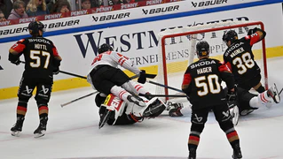 NHL-Torhüter Phillipp Grubauer blieb in seinem ersten WM-Test gegen Österreich ohne Gegentor. — © Uwe Lein/dpa